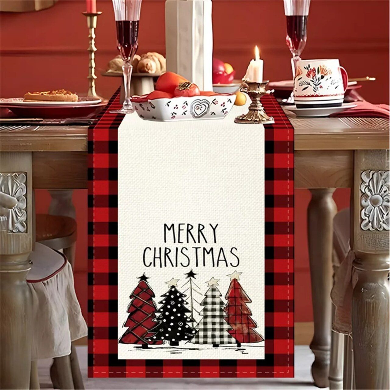 Christmas Table Runner 72 Inch x 13 Inch Snowflakes Red Home Dining Table Decor